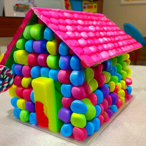 Prompt: a candy house made of chiclets