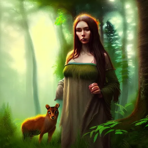 a pretty female druid surrounded by forest animals, in | Stable ...