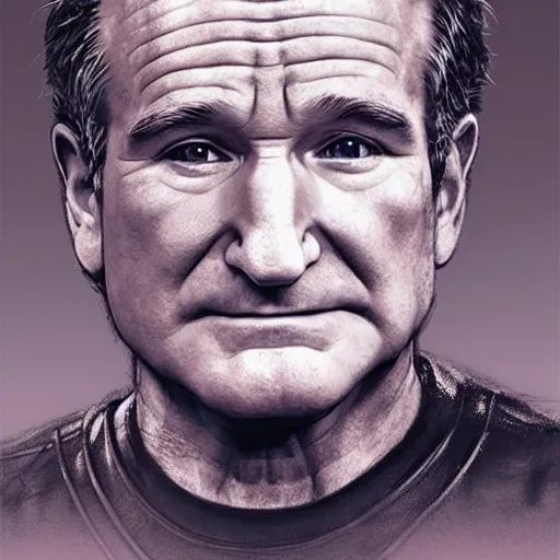 Image similar to Very very very very highly detailed epic photo of Robin Williams, intricate, dystopian, sci-fi, extremely detailed, digital painting, artstation, concept art, smooth, sharp focus, illustration, intimidating lighting, incredible art by Artgerm and Vincent di Fate