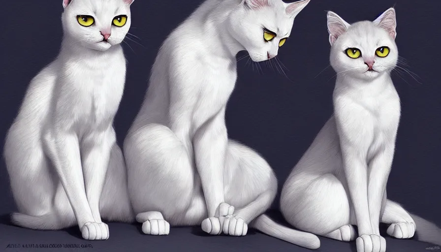 Image similar to artwork of really tall sitting cats by artgerm, thick brush, 4 k resolution