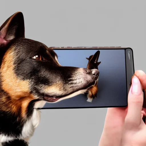 Prompt: A dog taking a selfie, selfie photography, photorealistic imagery, trending on artstation, 4k, 8k