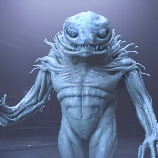 Image similar to hyperrealistic image of info wars alex jones as the thing film alien, stunning 3 d render, inspired by istvan sandorfi & greg rutkowski & unreal engine, full body shot, perfect symmetry, dim volumetric cinematic lighting, 8 k octane comprehensive render, extremely hyper - detailed, incredibly lifelike attributes, intricate, real flesh texture, masterpiece, artstation, stunning,