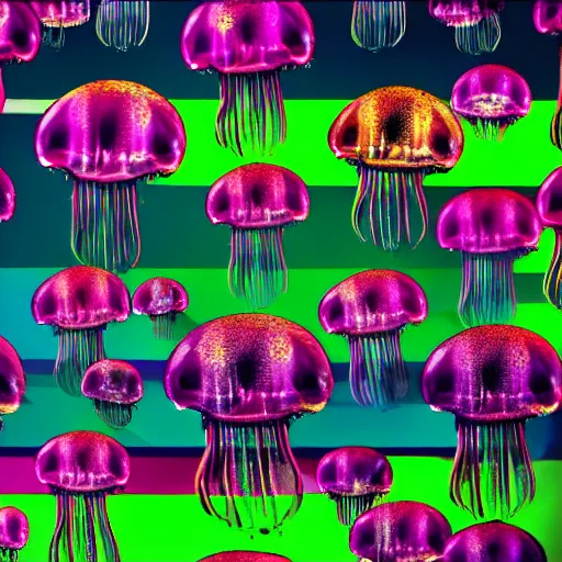 Image similar to hamburger mix jellyfish, cg, 8 k, surrealistic, sharp focus, super resolution, style by andy warhol