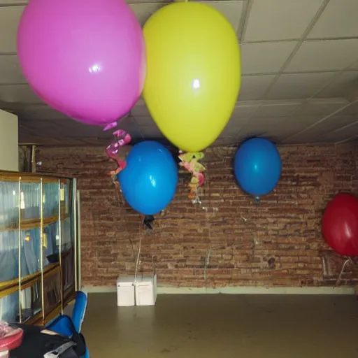 Image similar to photo of the backrooms liminal space with balloons