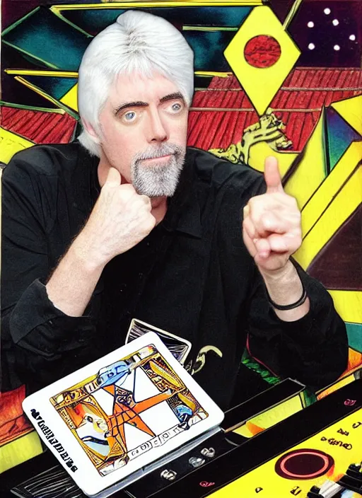 Image similar to Michael McDonald playing keyboard tarot card, turbografx