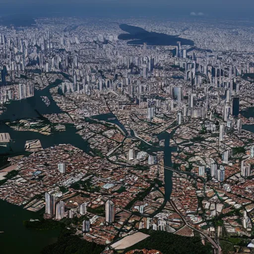 Image similar to aerial photo of sao paulo with a flood of 2 5 meters high, realistic, 4 k