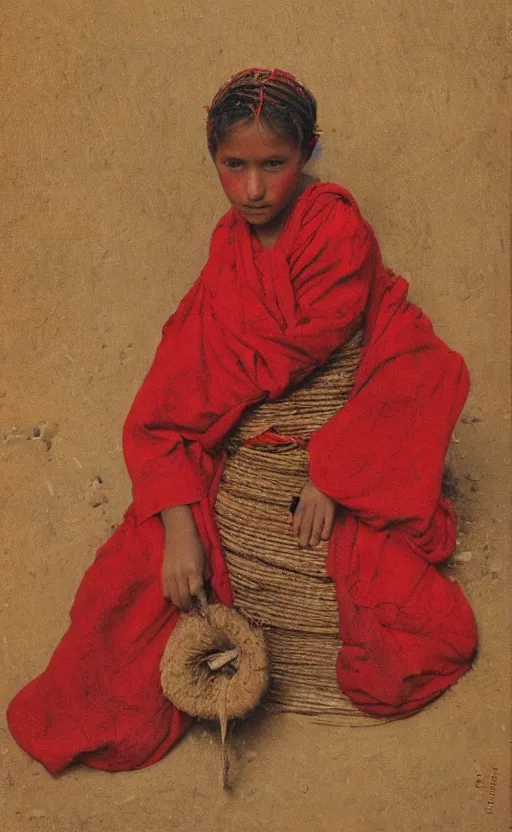 Image similar to berber girl wearing red garment, orientalism