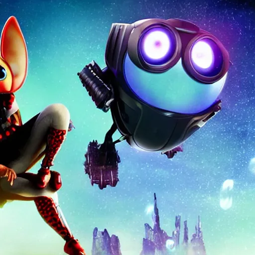 Image similar to promotional movie still, ladybug futuristic ( ( descendants ) ), ladybug quadruped with big rgb eyes, huge ladybug mothership, space western, dramatic lighting, the fellowship of the ring ( film ), ( ( ( wall - e ( film ) ) ) )