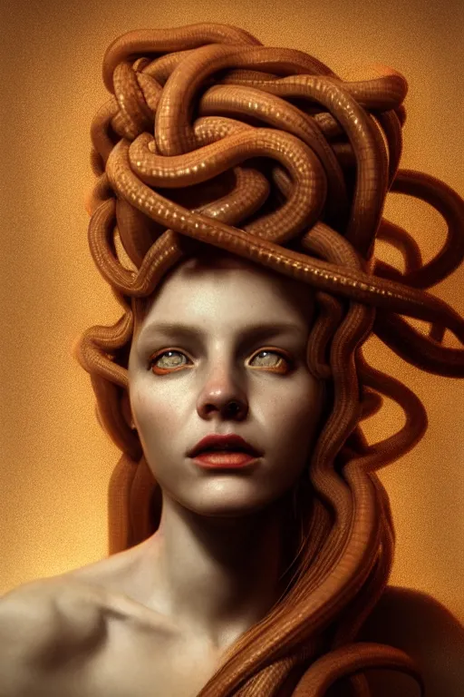 Image similar to picture portrait of Medusa, Lilith, portrait, photo-realistic, hyper-realism, octane render, dramatic lightning, cinematic, by Nikolaos Gyzis,