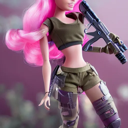 Image similar to barbie in army, epic battle scene, beautiful, artstation