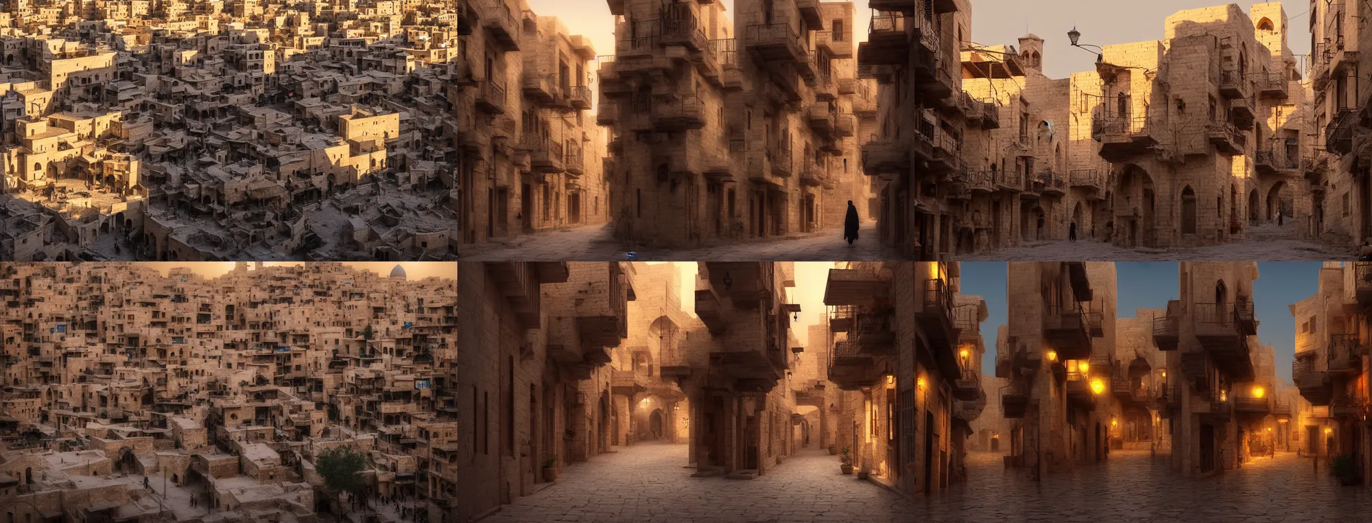 Prompt: beautiful concept art depicting mardin old town in kurdistan by kazuo oga, street view, atmospheric, cinematic, high contrast volumetric lighting, 4k, octane render, artstation