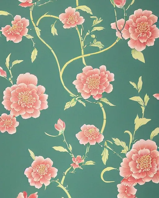 Prompt: stylized chinoiserie flower wallpaper by leiji matsumoto