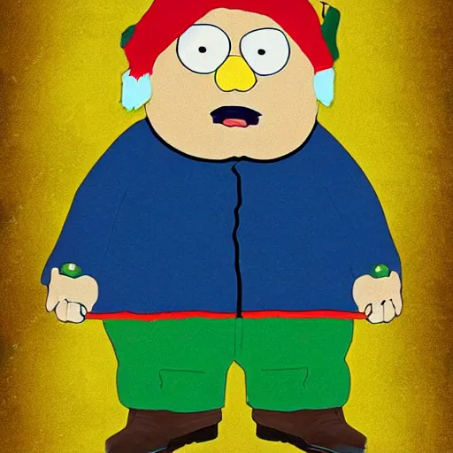 Image similar to an artistic portrait of eric cartman, high quality, studio photography, colorful, hero, heroic, beautiful, in the style of vincent van gogh