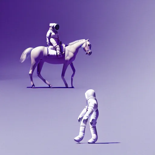 Image similar to an astronaut standing on the ground and a small trippy aggressive centaur standing on that poor standing on all fours astronaut, trying to ride it, the horse is on his shoulders, minimalist style, 3 d render, isometry