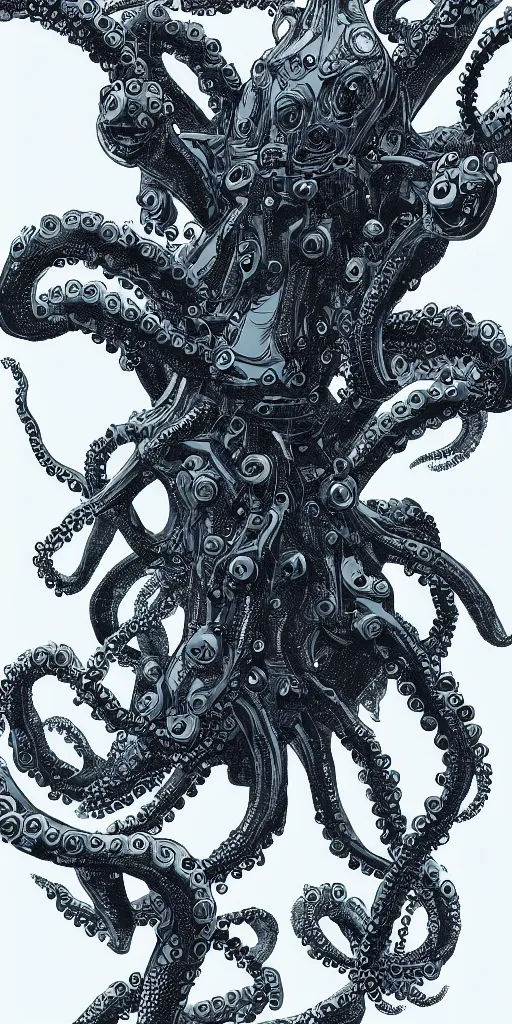 Image similar to robotic octopus, style of james jean and laurie greasley and greg rutkowski, dynamic composition, dramatic lighting, hyper - realistic, ultra detailed, 8 k