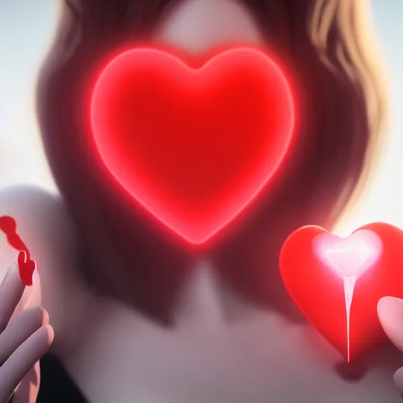 Image similar to close up woman blowing the red heart emoji from her hand, trending on artstation, concept art, high detail, sharp, unreal engine