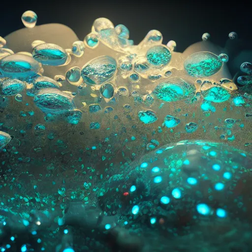 Prompt: underwater crystals, dark background, shine, mixed colours, tenticles 3 d render, incredible details, highly detailed, photorealistic, disney pixar, smooth, octane render, iridescent, 8 k