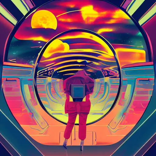 Image similar to lofi vaporwave retro futurism album artwork