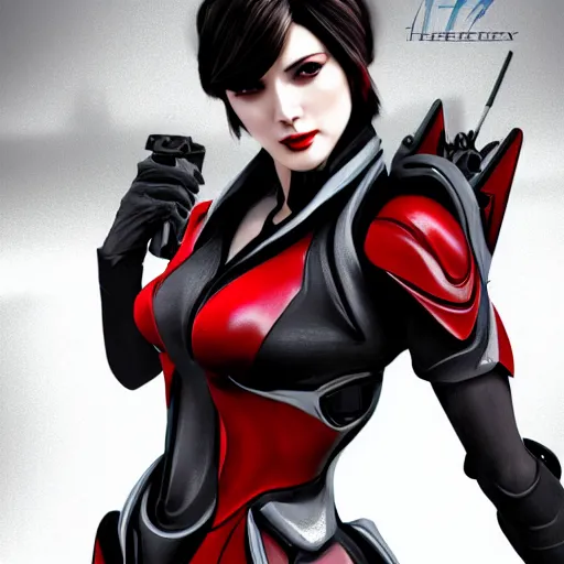 Image similar to A combination of Ada Wong's and Grace Kelly's and Ashley Greene's appearances wearing Interceptor's armor from Anthem, high tech, action shot, angular, full body portrait, futuristic, dramatic, fantasy, intricate, elegant, highly detailed, digital painting, artstation, concept art, matte, sharp focus, illustration, 8K, art by Donato Giancola and James Gurney