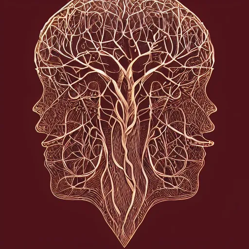 Prompt: An ultra detailed illustration of half a human head with the tree of life growing inside, art by robbie trevino, trending on artstation,