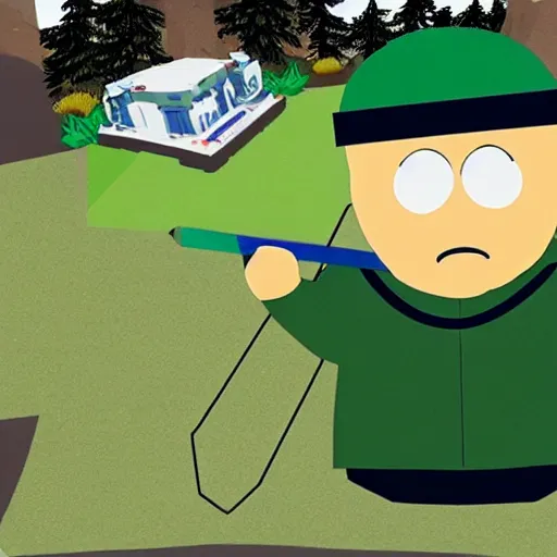 Image similar to master chief play golf in south park episode