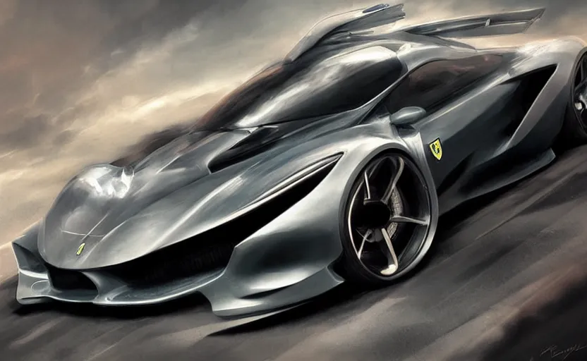 Image similar to concept car by ferrari, digital art, ultra realistic, ultra detailed, art by greg rutkowski