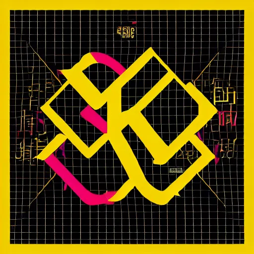 Prompt: square LP album cover design with bright and colourful contemporary typographic Japanese kanji, layout design, illustrator vector graphics