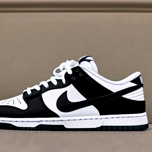 Prompt: nike dunk low black white photograph