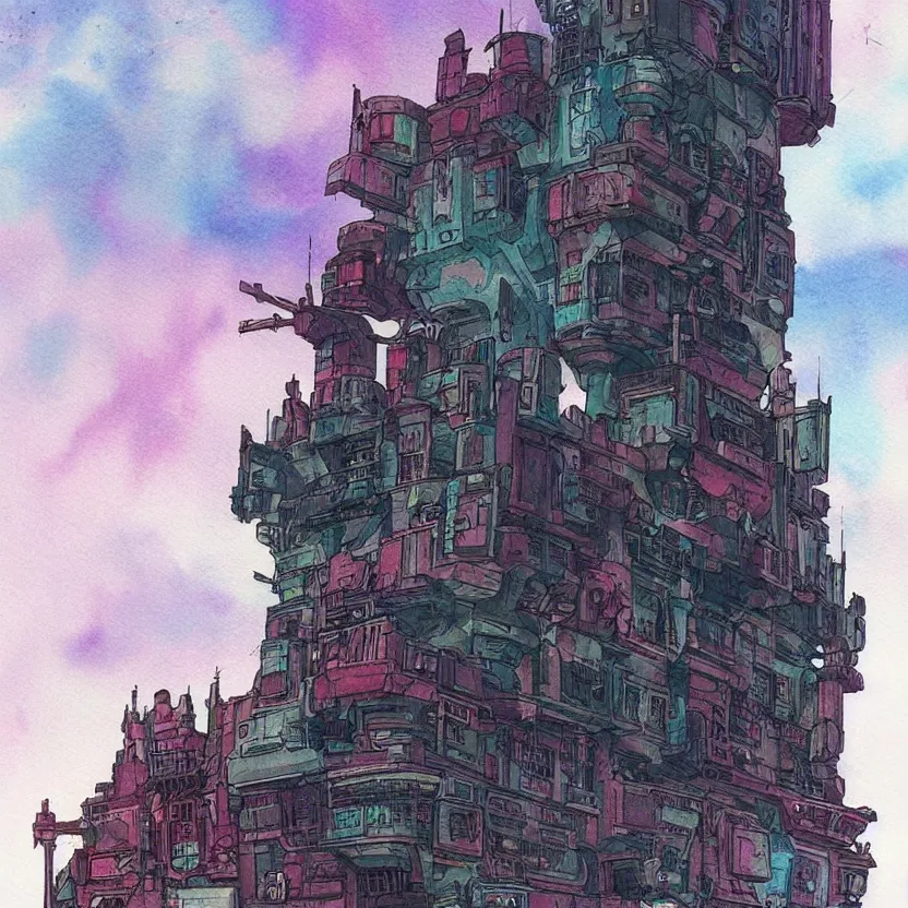 Prompt: a watercolor ink painting of a cyberpunk castle in the middle of a siege in the style of syd mead in the style of jean giraud trending on artstation deviantart pinterest detailed realistic hd 8 k high resolution