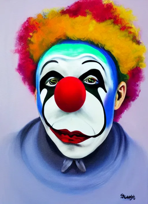 Prompt: clown, asymmetric, acrylic paint, depth