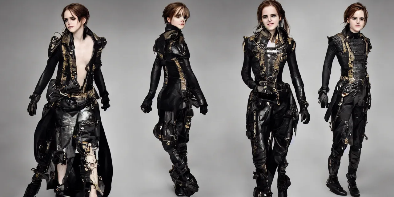 Image similar to emma watson baroque cyberpunk flight suit