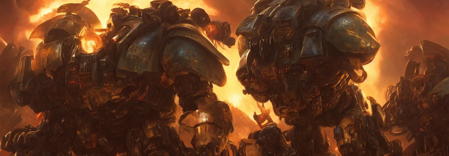 Image similar to 4 0 k space marine, closeup, hell background, cataclysmic, epic shot, cinematic lighting, 8 k, octane render, ultra detailed, art by artgerm and greg rutkowski and alphonse mucha, artstation