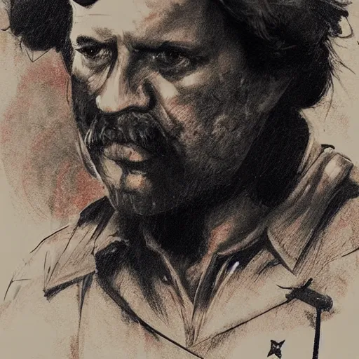 Prompt: portrait of leader of a spanish communist revolution ruben c sanchez, colourised, face portrait, epic, tragic, military art, fantasy, dieselpunk, hd shot, digital portrait, beautiful, artstation, comic style, by artgerm, guy denning, jakub rozalski, magali villeneuve and charlie bowater