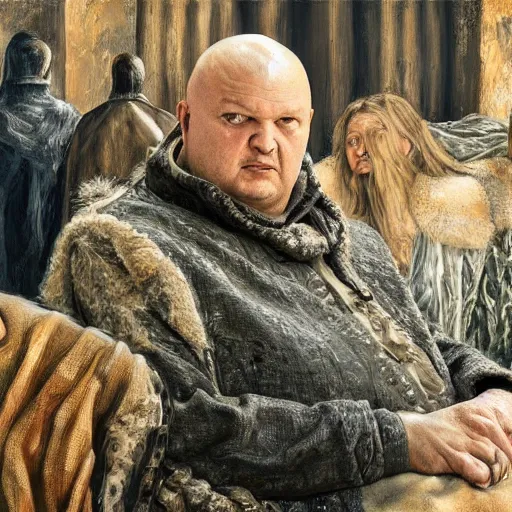 Image similar to high quality high detail painting by lucian freud, hd, varys from game of thrones