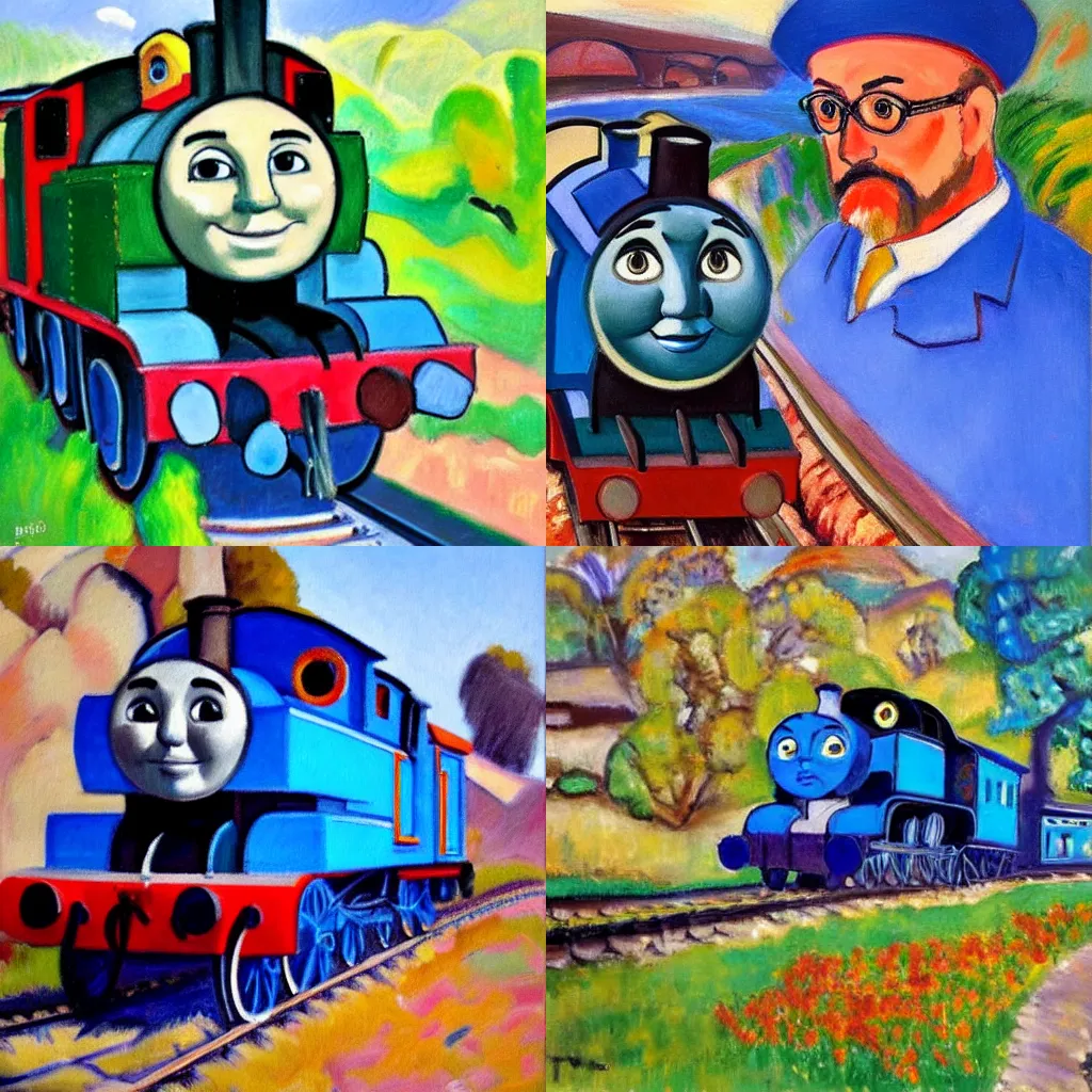 Prompt: beautiful impressionist painting of thomas the tank engine, matisse, oil painting