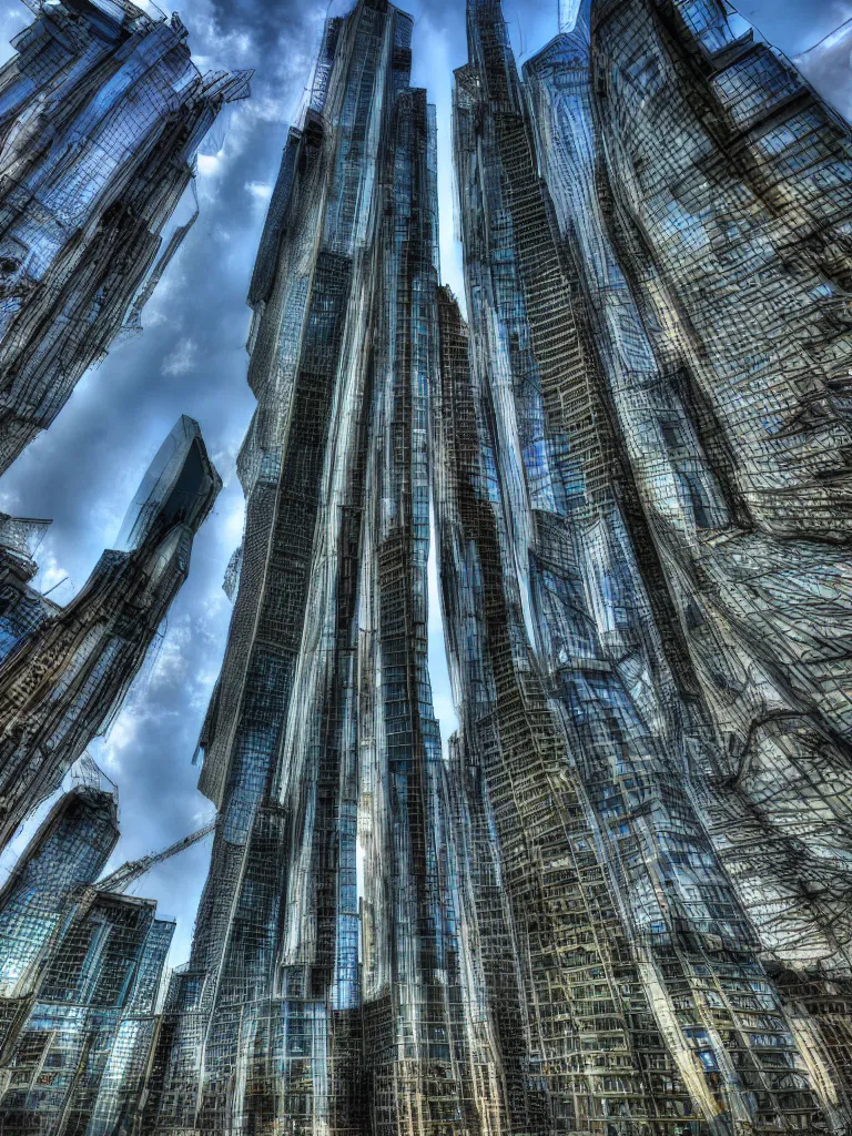 Prompt: moscow city skyscrapers hdr dslr photo in style of h. r. giger