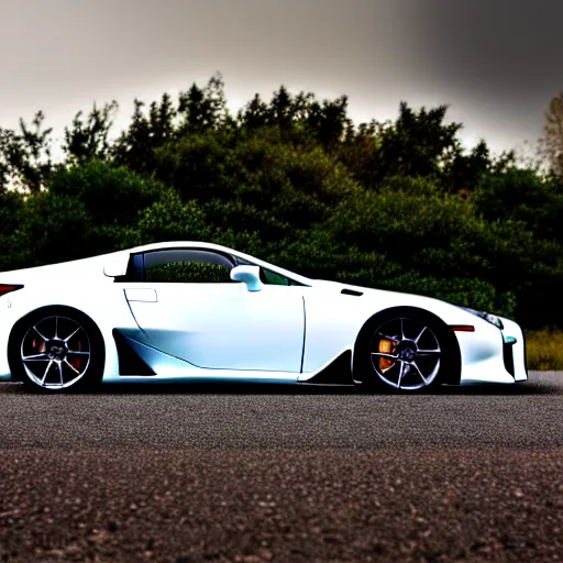 Image similar to a three quarter shot of a lexus lfa, 4k, hyper realistic, car photography