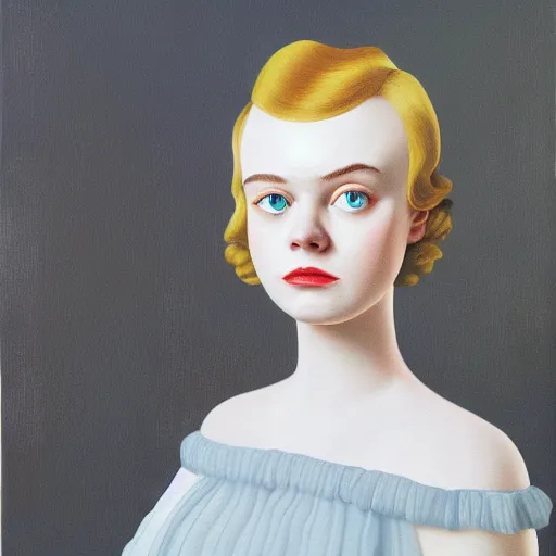 Image similar to portrait of Elle Fanning by René Magritte in the style of Fallout 3