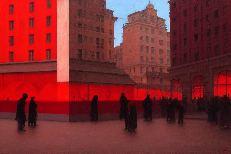 Image similar to only with red, crowd cheering a lot, an exposed picture in a city square, in the style of beksinski, parts by edward hopper, parts by rodcenko, parts by yue minjun, intricate and epic composition, red by caravaggio, insanely quality, highly detailed, masterpiece, red light, artstation, 4 k