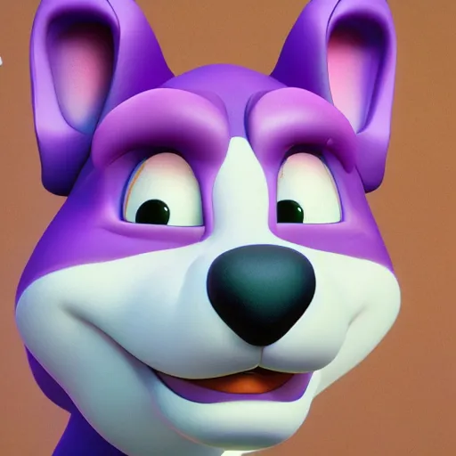 Image similar to a beautiful 3d render of a purple dog in a disney movie, in the style of disney, pixar, mixed media collage, highly detailed, 8k resolution