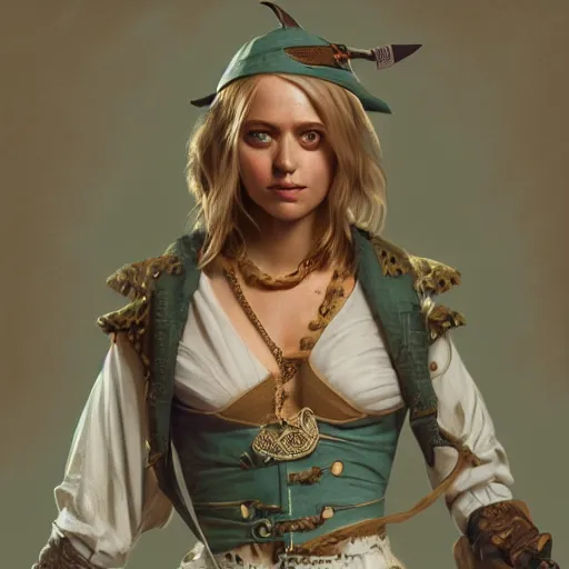 Image similar to detailed full body concept pastel painting of a female pirate in beautifully designed clothing, cinematic lighting, hyperdetailed, cgsociety, 8k, high resolution, Tom Richmond, single face, insanely detailed and intricate, octane render, golden ratio, vfx, postprocessing, freckles, alluring