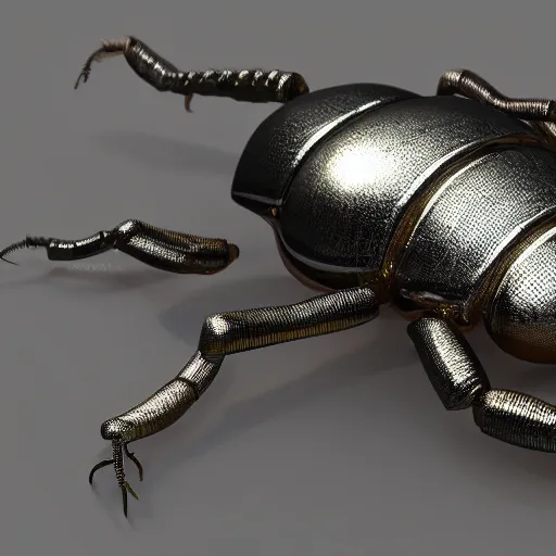 Image similar to 3D render chrome material ancient egypt bug, unreal engine, 4K, dark background