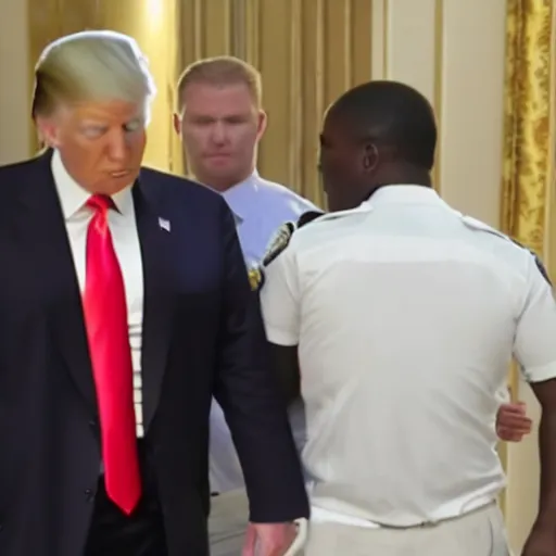 Image similar to Newscast still of Donald Trump being handcuffed and arrested at mar-a-lago