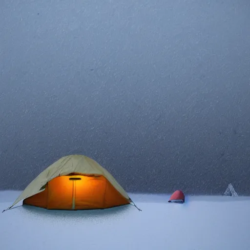 Image similar to tent, camping on top of a tower, in an ice storm, hyperrealism