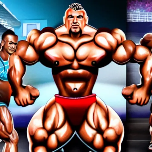 Prompt: A gigantic bodybuilder as a football manager