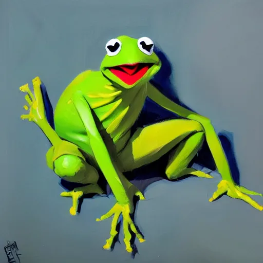 Prompt: greg manchess portrait painting of kermit the frog as overwatch character, medium shot, asymmetrical, profile picture, organic painting, sunny day, matte painting, bold shapes, hard edges, street art, trending on artstation, by huang guangjian and gil elvgren and sachin teng