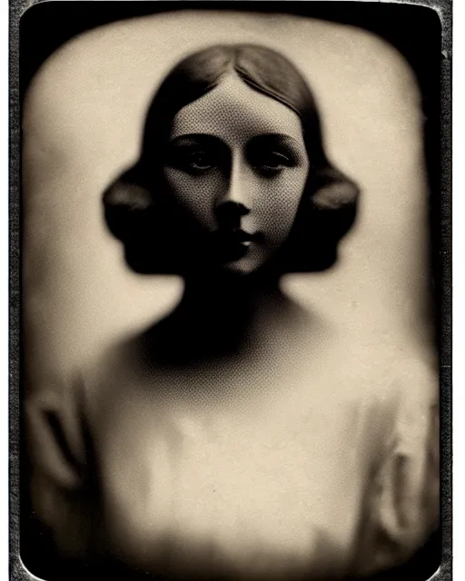 Image similar to [ [ [ tintype ] ] ] black and white dreamy young beautiful female artificial intelligence, metropolis, cinematic, rim light, bokeh, photo - realistic, elegant, high detail, 8 k, masterpiece, photo taken in 1 9 3 0