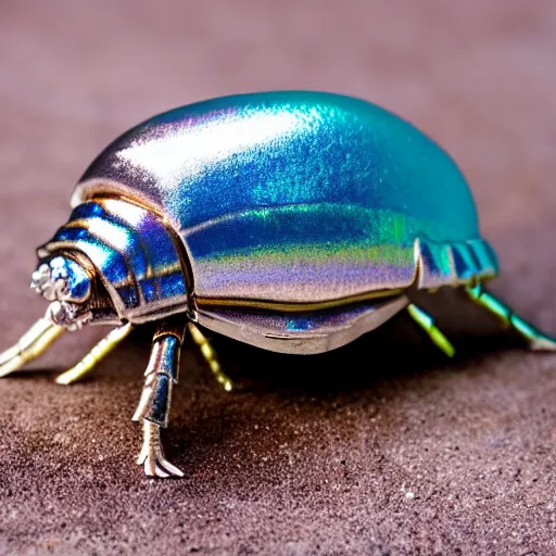 Image similar to 9 0 mm studio photograph tiny, abstract iridescent metallic giant isopod. from a distance. white background!!!!!!!!!!!!!!!!!!. long shot. centered in frame