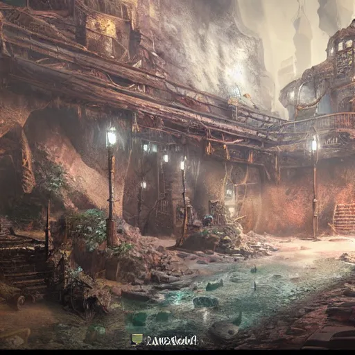 a fantasy steampunk city hidden inside a cave, with no | Stable Diffusion