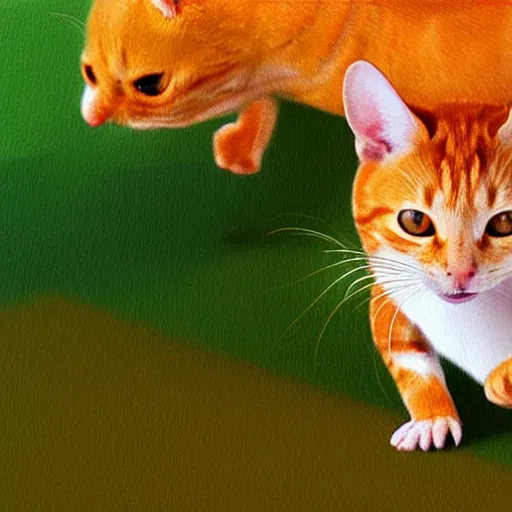 Image similar to orange tabby cat chasing a mouse, illustration, contemporary, realistic, hd